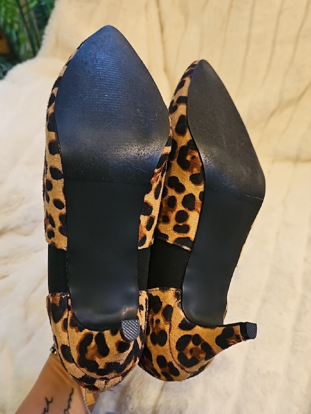 Leopard Print Pointed Ankle Booties with Kitten Heel - Black & Brown - Picture 7 of 8
